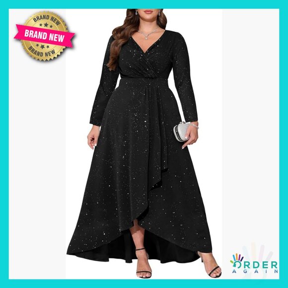 Glitter Maxi Dress Formal Evening Gown Sweetheart Neckline High Waist Slit